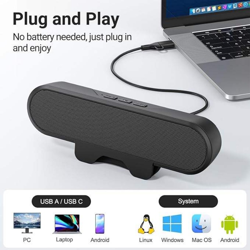 Audio Music Online Free - Портативная USB-саундбар с зажимом, 10 Вт,